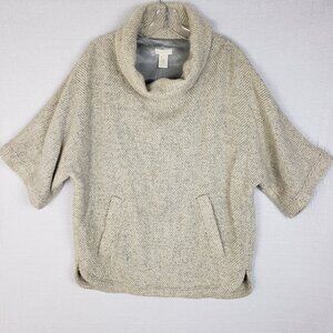 J Crew Herringbone Poncho Cowlneck Wool Blend Boxy Pullover 3/4 Sleeves size S
